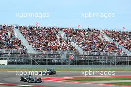 Nico Rosberg (GER) Mercedes AMG F1 W05 leads team mate Lewis Hamilton (GBR) Mercedes AMG F1 W05. 02.11.2014. Formula 1 World Championship, Rd 17, United States Grand Prix, Austin, Texas, USA, Race Day.