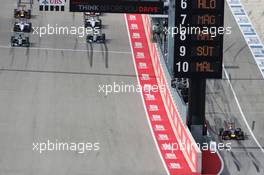 Sebastian Vettel (GER) Red Bull Racing RB10 starts the race from the pit lane. 02.11.2014. Formula 1 World Championship, Rd 17, United States Grand Prix, Austin, Texas, USA, Race Day.