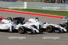 Valtteri Bottas (FIN) Williams FW36 and Felipe Massa (BRA) Williams FW36 at the start of the race. 02.11.2014. Formula 1 World Championship, Rd 17, United States Grand Prix, Austin, Texas, USA, Race Day.