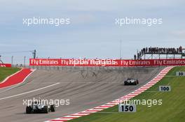 Nico Rosberg (GER) Mercedes AMG F1 W05 leads team mate Lewis Hamilton (GBR) Mercedes AMG F1 W05. 02.11.2014. Formula 1 World Championship, Rd 17, United States Grand Prix, Austin, Texas, USA, Race Day.