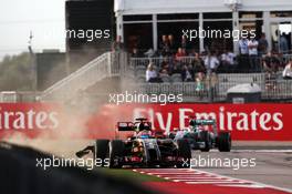 Romain Grosjean (FRA) Lotus F1 E22 runs wide. 02.11.2014. Formula 1 World Championship, Rd 17, United States Grand Prix, Austin, Texas, USA, Race Day.