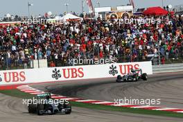 Nico Rosberg (GER) Mercedes AMG F1 W05 runs wide. 02.11.2014. Formula 1 World Championship, Rd 17, United States Grand Prix, Austin, Texas, USA, Race Day.