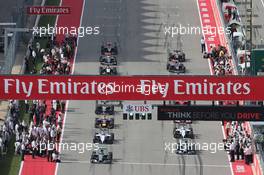 Nico Rosberg (GER) Mercedes AMG F1 W05 leads away on the formation lap. 02.11.2014. Formula 1 World Championship, Rd 17, United States Grand Prix, Austin, Texas, USA, Race Day.