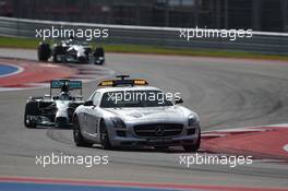 Nico Rosberg (GER) Mercedes AMG F1 W05 leads behind the FIA Safety Car. 02.11.2014. Formula 1 World Championship, Rd 17, United States Grand Prix, Austin, Texas, USA, Race Day.