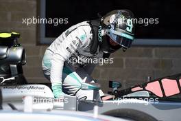 Pole sitter Nico Rosberg (GER) Mercedes AMG F1 W05 in parc ferme. 01.11.2014. Formula 1 World Championship, Rd 17, United States Grand Prix, Austin, Texas, USA, Qualifying Day.