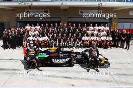 (L to R): Nico Hulkenberg (GER) Sahara Force India F1 and Sergio Perez (MEX) Sahara Force India F1 at a team photograph. 02.11.2014. Formula 1 World Championship, Rd 17, United States Grand Prix, Austin, Texas, USA, Race Day.