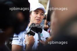 Nico Rosberg (GER) Mercedes AMG F1 with the media. 30.10.2014. Formula 1 World Championship, Rd 17, United States Grand Prix, Austin, Texas, USA, Preparation Day.