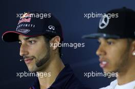 Daniel Ricciardo (AUS), Red Bull Racing and Lewis Hamilton (GBR), Mercedes AMG F1 Team at the FIA Press Conference 30.10.2014. Formula 1 World Championship, Rd 17, United States Grand Prix, Austin, Texas, USA, Preparation Day.