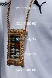 Necklace worn by Lewis Hamilton (GBR) Mercedes AMG F1. 30.10.2014. Formula 1 World Championship, Rd 17, United States Grand Prix, Austin, Texas, USA, Preparation Day.