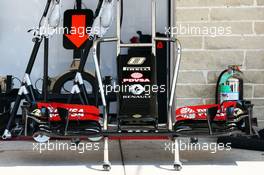 New Lotus F1 E22 front wing. 30.10.2014. Formula 1 World Championship, Rd 17, United States Grand Prix, Austin, Texas, USA, Preparation Day.