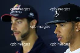 Lewis Hamilton (GBR), Mercedes AMG F1 Team and Daniel Ricciardo (AUS), Red Bull Racing at the FIA Press Conference 30.10.2014. Formula 1 World Championship, Rd 17, United States Grand Prix, Austin, Texas, USA, Preparation Day.