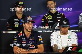 (L to R): Daniel Ricciardo (AUS) Red Bull Racing and Lewis Hamilton (GBR) Mercedes AMG F1 in the FIA Press Conference. 30.10.2014. Formula 1 World Championship, Rd 17, United States Grand Prix, Austin, Texas, USA, Preparation Day.