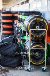 Pirelli tyres for the Sahara Force India F1 Team. 30.10.2014. Formula 1 World Championship, Rd 17, United States Grand Prix, Austin, Texas, USA, Preparation Day.