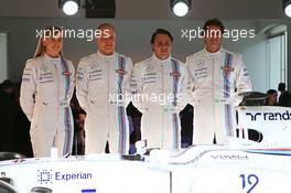 (L to R): Susie Wolff (GBR) Williams Development Driver; Valtteri Bottas (FIN) Williams; Felipe Massa (BRA) Williams; and Felipe Nasr (BRA) Williams Test and Reserve Driver, with the Martini liveried Williams FW36. 06.03.2014. Formula One Launch, Williams FW36 Official Unveiling, London, England.