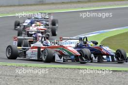 fight between Nicholas Latifi (CAN) Prema Powerteam Dallara F312 Mercedes and Felix Serralles (USA) TEAM WEST-TECF3 Dallara F312 Mercedes 04.05.2014. FIA F3 European Championship 2014, Round 2, Race 2, Hockenheim, Germany