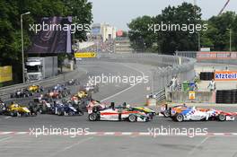 Jake Dennis (GBR) CARLIN Dallara F312 Volkswagen, Nicholas Latifi (CAN) Prema Powerteam Dallara F312 Mercedes 28.06.2014. FIA F3 European Championship 2014, Round 6, Race 1, Norisring, Nürnberg