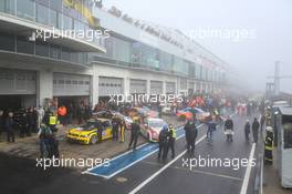 Cars in the pitlane  after the red flag 25.10.2014. VLN RVLN DMV Münsterlandpokal, Round 10, Nurburgring, Germany.