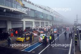 Cars in the pitlane  after the red flag 25.10.2014. VLN RVLN DMV Münsterlandpokal, Round 10, Nurburgring, Germany.
