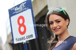 Grid girl. 20.04.2014. FIA World Endurance Championship, Round 1, Silverstone, England, Sunday.