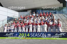 The drivers at a start of season group photograph. 18.04.2014. FIA World Endurance Championship, Round 1, Silverstone, England, Friday.