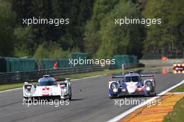 (L to R): #01 Lucas di Grassi (BRA) / Tom Kristensen (DEN) / Loic Duval (FRA) - Audi Sport Team Joest, Audi R18 e-tron quattro Hybrid and #07 Alexander Wurz (AUT) / Nicolas Lapierre (FRA) / Kazuki Nakajima (JPN) - Toyota Racing, Toyota TS040, Hybrid. 03.05.2014. FIA World Endurance Championship, Round 2, Spa-Francorchamps, Belgium, Saturday.