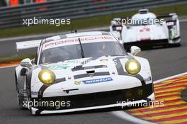 #92 Marco Holzer (GER) /  Frederic Makowiecki (FRA) - Porsche Team Manthey, Porsche 911 RSR. 02.05.2014. FIA World Endurance Championship, Round 2, Spa-Francorchamps, Belgium, Friday.