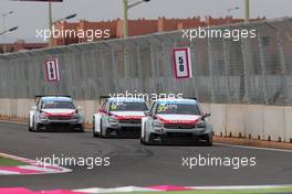   Race 1, Jose Maria Lopez (ARG) Citroen C-Elysee WTCC, Citroen Total WTCC, Sebastian Loeb (FRA) Citroen C-Elysee WTCC, Citroen Total WTCC and Yvan Muller (FRA) Citroen C-Elysee WTCC, Citroen Total WTCC   13.04.2014. World Touring Car Championship, Rounds 01 and 02, Marrakech, Morocco.