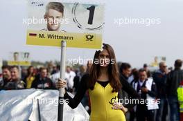 Gridgirl of Marco Wittmann (GER) BMW Team RMG BMW M4 DTM 12.09.2015, DTM Round 7, Motorsport Arena, Oschersleben, Germany, Race 1, Saturday.