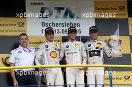 Podium, Bart Mampaey (BEL) BMW Team RBM, 2nd Augusto Farfus (BRA) BMW Team RBM BMW M34 DTM, 1st Tom Blomqvist (GBR) BMW Team RBM BMW M4 DTM, 3rd Marco Wittmann (GER) BMW Team RMG BMW M4 DTM 13.09.2015, DTM Round 7, Motorsport Arena, Oschersleben, Germany, Race 2, Sunday.