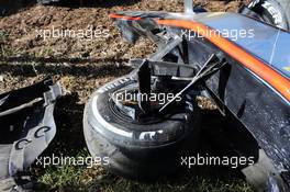 The damaged McLaren MP4-30 of Kevin Magnussen (DEN) McLaren after he crashed in the second practice session. 13.03.2015. Formula 1 World Championship, Rd 1, Australian Grand Prix, Albert Park, Melbourne, Australia, Practice Day.