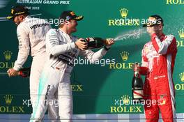 1st place Lewis Hamilton (GBR) Mercedes AMG F1, 2nd place Nico Rosberg (GER) Mercedes AMG F1 W06 and 3rd place Sebastian Vettel (GER) Ferrari. 15.03.2015. Formula 1 World Championship, Rd 1, Australian Grand Prix, Albert Park, Melbourne, Australia, Race Day.