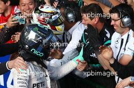 Nico Rosberg (GER) Mercedes AMG F1 W06 and Lewis Hamilton (GBR) Mercedes AMG F1. 15.03.2015. Formula 1 World Championship, Rd 1, Australian Grand Prix, Albert Park, Melbourne, Australia, Race Day.