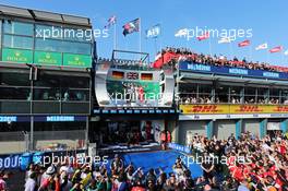 The podium (L to R): Thomas Weber (GER) Member of the Board of Management of Daimler AG; Nico Rosberg (GER) Mercedes AMG F1, second; Lewis Hamilton (GBR) Mercedes AMG F1, race winner; Sebastian Vettel (GER) Ferrari, third. 15.03.2015. Formula 1 World Championship, Rd 1, Australian Grand Prix, Albert Park, Melbourne, Australia, Race Day.