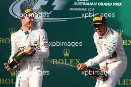1st place Lewis Hamilton (GBR) Mercedes AMG F1, 2nd place Nico Rosberg (GER) Mercedes AMG F1 W06 . 15.03.2015. Formula 1 World Championship, Rd 1, Australian Grand Prix, Albert Park, Melbourne, Australia, Race Day.