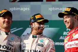 Nico Rosberg (GER), Mercedes AMG F1 Team, Lewis Hamilton (GBR), Mercedes AMG F1 Team and Sebastian Vettel (GER), Scuderia Ferrari  15.03.2015. Formula 1 World Championship, Rd 1, Australian Grand Prix, Albert Park, Melbourne, Australia, Race Day.