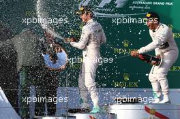 1st place Lewis Hamilton (GBR) Mercedes AMG F1, 2nd place Nico Rosberg (GER) Mercedes AMG F1 W06 . 15.03.2015. Formula 1 World Championship, Rd 1, Australian Grand Prix, Albert Park, Melbourne, Australia, Race Day.