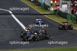 Nico Hulkenberg (GER) Sahara Force India F1 VJM08 leads team mate Sergio Perez (MEX) Sahara Force India F1 VJM08. 15.03.2015. Formula 1 World Championship, Rd 1, Australian Grand Prix, Albert Park, Melbourne, Australia, Race Day.
