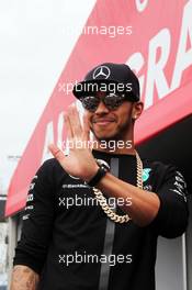 Lewis Hamilton (GBR) Mercedes AMG F1 on the Autograph Stage. 15.03.2015. Formula 1 World Championship, Rd 1, Australian Grand Prix, Albert Park, Melbourne, Australia, Race Day.