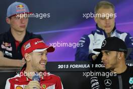 Sebastian Vettel (GER), Scuderia Ferrari and Lewis Hamilton (GBR), Mercedes AMG F1 Team  12.03.2015. Formula 1 World Championship, Rd 1, Australian Grand Prix, Albert Park, Melbourne, Australia, Preparation Day.