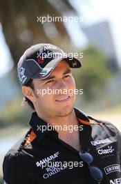 Sergio Perez (MEX) Sahara Force India F1 Team plays cricket in Albert Park. 10.03.2015. Formula 1 World Championship, Rd 1, Australian Grand Prix, Albert Park, Melbourne, Australia, Preparation Day.