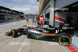 Nico Hulkenberg (GER) Sahara Force India F1 VJM08 leaves the pits. 19.06.2015. Formula 1 World Championship, Rd 8, Austrian Grand Prix, Spielberg, Austria, Practice Day.