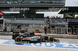 Sergio Perez (MEX) Sahara Force India F1 VJM08 leaves the pits. 19.06.2015. Formula 1 World Championship, Rd 8, Austrian Grand Prix, Spielberg, Austria, Practice Day.