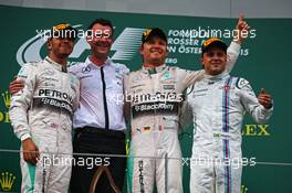 The podium (L to R): Lewis Hamilton (GBR) Mercedes AMG F1, second; Nico Rosberg (GER) Mercedes AMG F1, race winner; Felipe Massa (BRA) Williams, third.. 21.06.2015. Formula 1 World Championship, Rd 8, Austrian Grand Prix, Spielberg, Austria, Race Day.