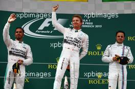 The podium (L to R): Lewis Hamilton (GBR) Mercedes AMG F1, second; Nico Rosberg (GER) Mercedes AMG F1, race winner; Felipe Massa (BRA) Williams, third.. 21.06.2015. Formula 1 World Championship, Rd 8, Austrian Grand Prix, Spielberg, Austria, Race Day.