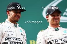 The podium (L to R): second placed Lewis Hamilton (GBR) Mercedes AMG F1 with race winner Nico Rosberg (GER) Mercedes AMG F1. 21.06.2015. Formula 1 World Championship, Rd 8, Austrian Grand Prix, Spielberg, Austria, Race Day.