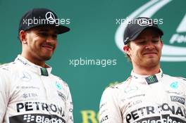 The podium (L to R): second placed Lewis Hamilton (GBR) Mercedes AMG F1 with race winner Nico Rosberg (GER) Mercedes AMG F1. 21.06.2015. Formula 1 World Championship, Rd 8, Austrian Grand Prix, Spielberg, Austria, Race Day.