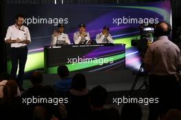 The post race FIA Press Conference (L to R): Lewis Hamilton (GBR) Mercedes AMG F1, second; Nico Rosberg (GER) Mercedes AMG F1, race winner; Felipe Massa (BRA) Williams, third..  21.06.2015. Formula 1 World Championship, Rd 8, Austrian Grand Prix, Spielberg, Austria, Race Day.