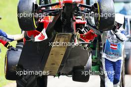 The damaged Ferrari SF15-T of Kimi Raikkonen (FIN) Ferrari. 21.06.2015. Formula 1 World Championship, Rd 8, Austrian Grand Prix, Spielberg, Austria, Race Day.