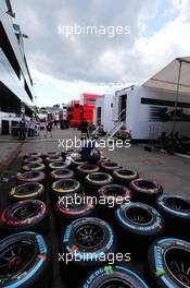 Pirelli tyres washed by Williams mechanics. 20.06.2015. Formula 1 World Championship, Rd 8, Austrian Grand Prix, Spielberg, Austria, Qualifying Day.