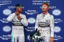 (L to R): Pole sitter Lewis Hamilton (GBR) Mercedes AMG F1 with second placed Nico Rosberg (GER) Mercedes AMG F1. 20.06.2015. Formula 1 World Championship, Rd 8, Austrian Grand Prix, Spielberg, Austria, Qualifying Day.